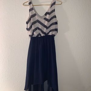 Navy Blue Striped High-Low Dress